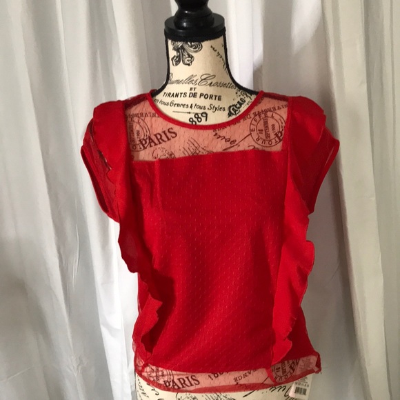 SEXY Red Blouse S ruffles - Picture 1 of 7